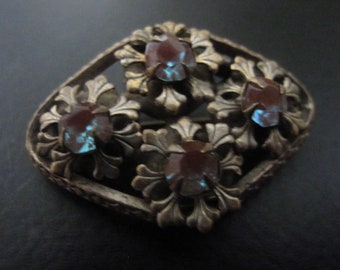 BROOCH - 4 small SAPHIRET 5.5mm - Late 19th century - Gold-plated metal