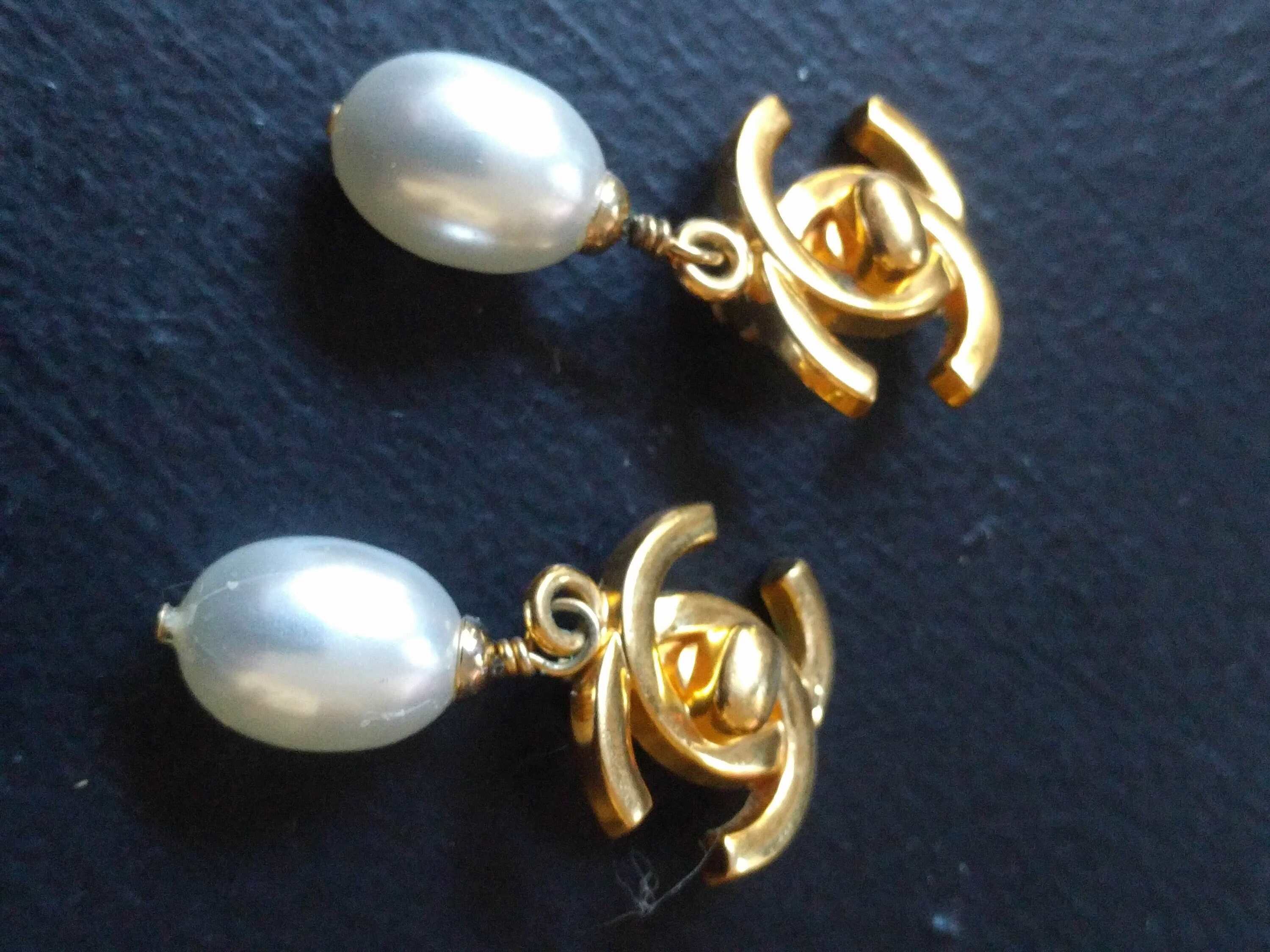 X Gold Plated & Faux Pearl 'CC' Turnlock Dangle 