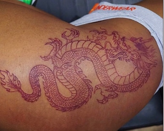 Red dragon temporary tattoo/ festival accessories/ fake tattoo