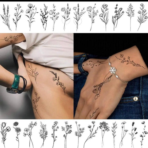 Wildflower MEGA temporary tattoo sheet, over 50 different designs