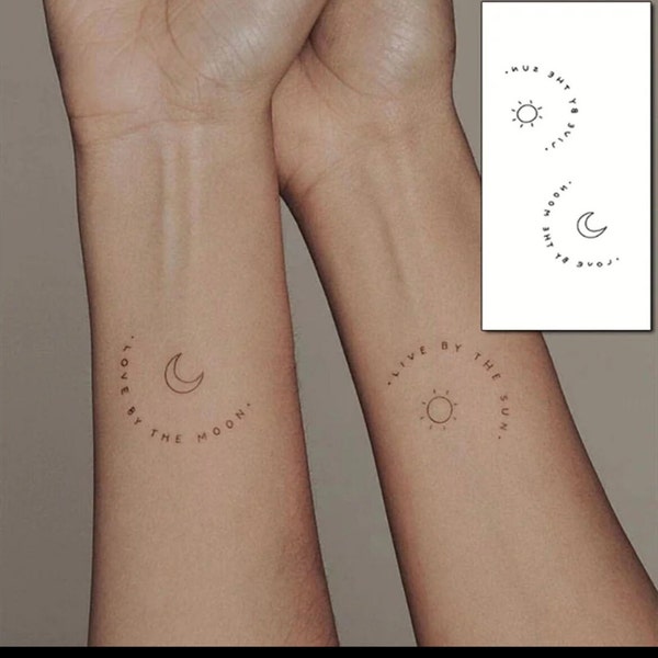 Soleil et lune tatouage temporaire, tatouage délicat