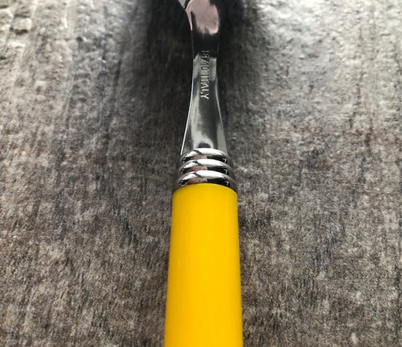 Yellow Plastic Handle Dinner Fork ITALY Art Deco Stainless 1810 BUGATTI Collection