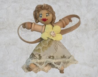Cottage Fairy Magnet – Handmade Rustic Jute Hair Fairy Decor Wood