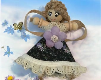 Cottage Fairy Magnet – Handmade Rustic Jute Hair Fairy Decor Wood