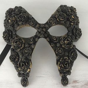 Black Masquerade Ball Mask, Party Mask, Masquerade Mask, Handmade Mask, Roses, Masks for Women, Purim Mask, Burning Man Mask, Wedding Mask