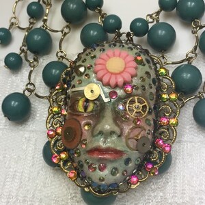 Spirit Doll Face Necklace, Art Doll, Intention Doll, Creepy Jewelry, Support Doll