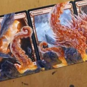 Panorama de montaña de 5 cartas de Devil Kraken de MtG BFZ, arte pintado a mano alterado
