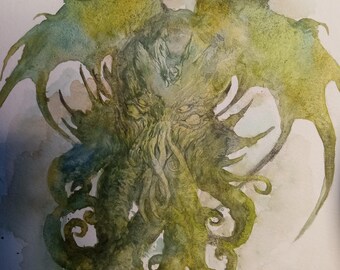 Cthulhu Original Fantasy Art Illustration Painting watercolor