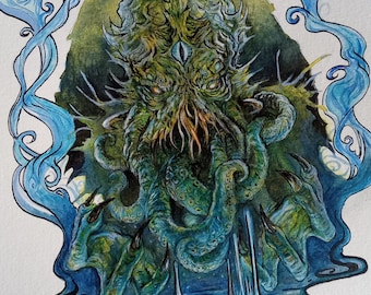 Cthulhu Original Fantasy Art Illustration Painting watercolor