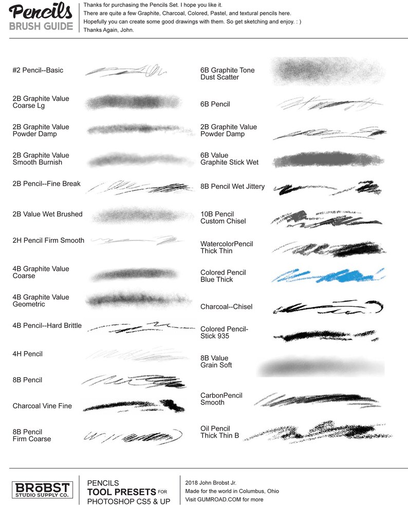 85 Pencil Brushes Tool Presets for Photoshop CS5 and Up CC ...