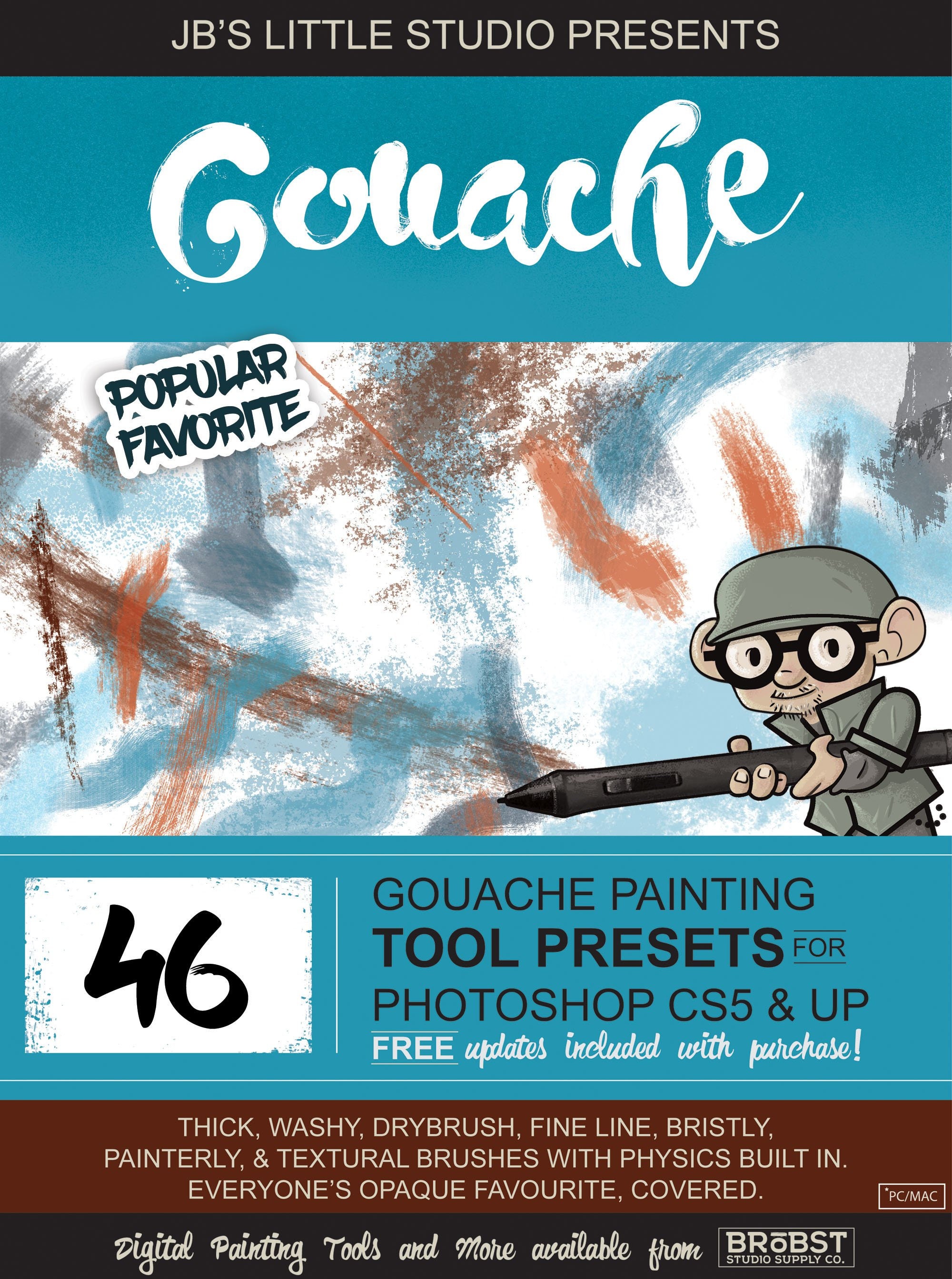 Ajustes preestablecidos de herramientas Pinceles de Gouache para Photoshop CS5 y CC – Pack de Pintura Natural Media