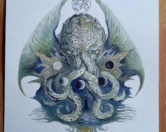 Cthulhu Original Fantasy Art Illustration Painting watercolor