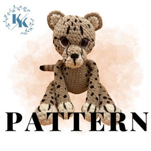May include: Crochet pattern for a cheetah amigurumi toy. The pattern includes instructions for making a small, cuddly cheetah with brown and black spots.