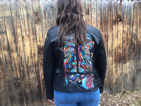Hand-Painted Faux Leather Jacket | Etsy