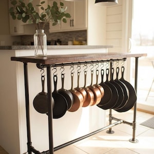 Handmade Hickory Sideboard Table: Farmhouse Kitchen Island with Pan Storage
