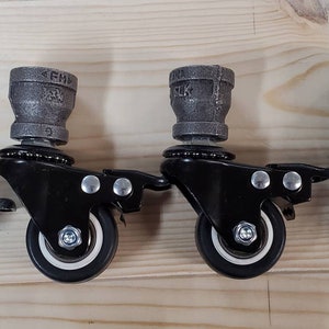 Black Pipe Leg Caster Wheels - 1 1/2 Inch, Industrial Decor