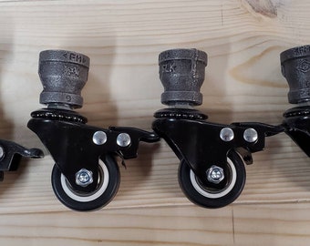 Black Pipe Leg Caster Wheels - 1 1/2 Inch, Industrial Decor