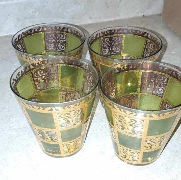Culver Green y Gold Bar Glasses juego de 4 22k Oro Etsy España