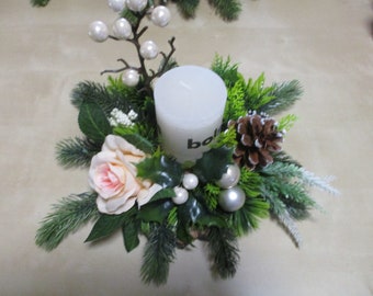 Weihnachtsgesteck Tischgesteck  Adventskranz Tischdeko, Tischgesteck mit Kerze Weihnachten Adventsgesteck 30x30cm
