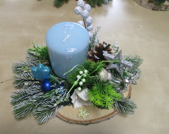 Weihnachtsgesteck Tischgesteck  Adventskranz Tischdeko, Tischgesteck mit Kerze Weihnachten Adventsgesteck 30x30cm