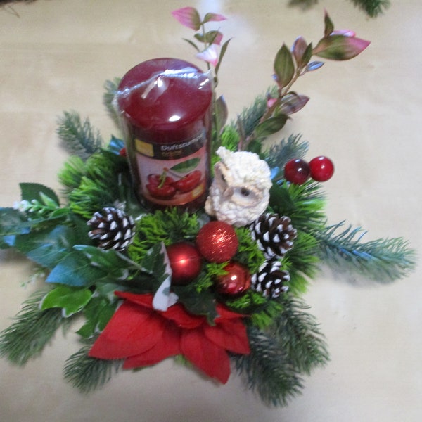 Weihnachtsgesteck Tischgesteck  Adventskranz Tischdeko, Tischgesteck mit Kerze Weihnachten Adventsgesteck 25 cm
