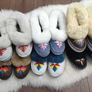 Sheepskin slippers, Lucky dip, Warm moccasins, Polish traditional leather slippers, Warm shearling slippers