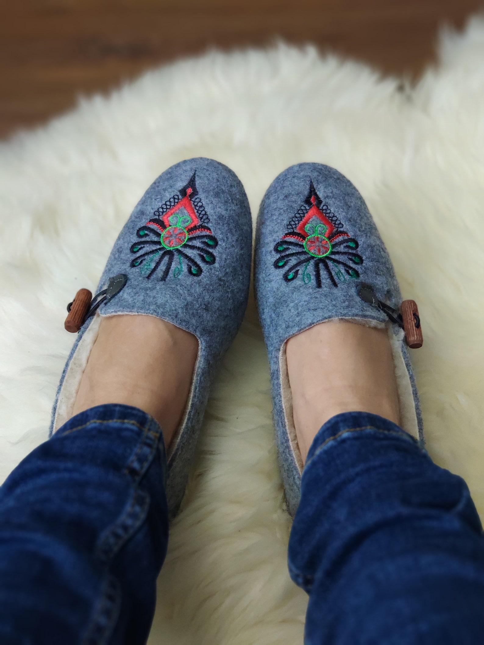 Sheepskin Women Slippers With Colorful Embroidery Polish - Etsy New Zealand