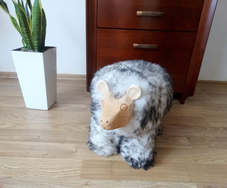 Bear Ottoman White and Gray Sheepskin Pouf Soft Sheepskin Etsy
