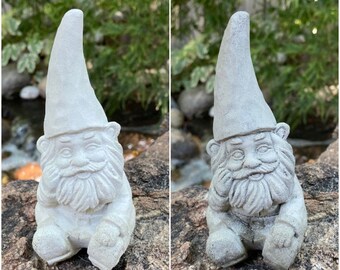Handmade Garden Gnome Stone Finish Or White Cement Statue