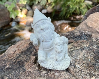 Handmade Garden Gnome Stone Finish Or White Cement Statue