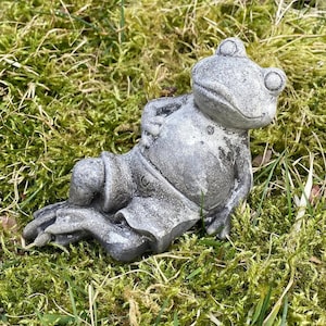 Handmade Relaxed Frog Cement Statue
