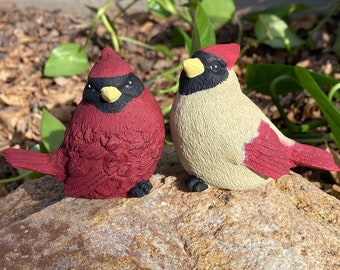 Pair of Cardinal Cement Figurines
