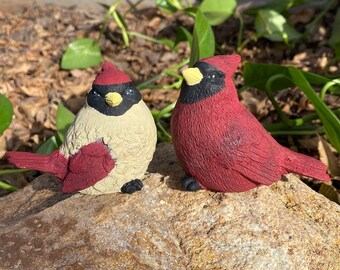 Handmade Pair of Cardinal Solid Cement Figurines