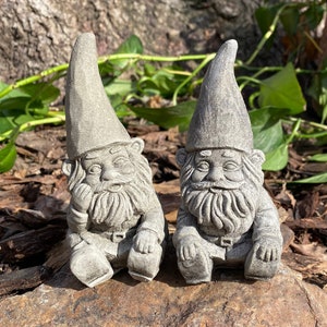 Handmade Pair of Garden Gnomes Stone Finish Or White Cement Statues