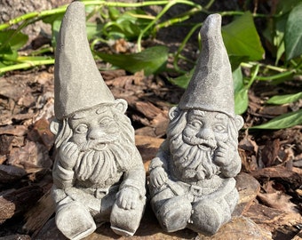 Handmade Pair of Garden Gnomes Stone Finish Or White Cement Statues