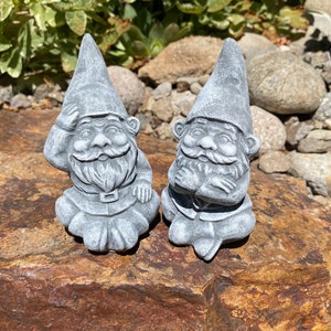 Handmade Pair of Garden Gnomes Cement Statues