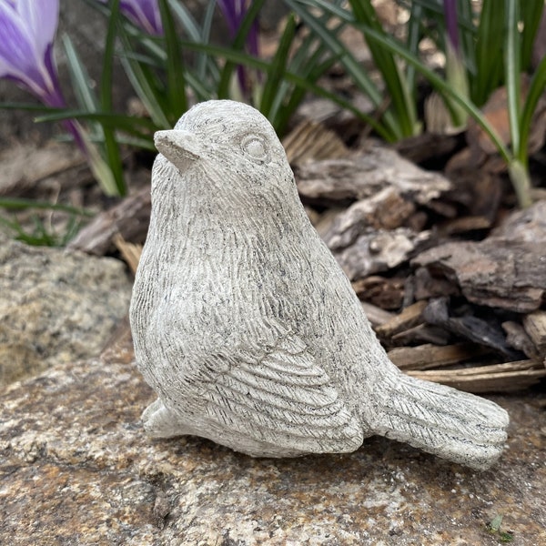 Handmade Songbird Stone Finish Or White Cement Statue - Charming Garden Accent