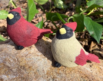 Handmade Pair of Cardinal Solid Cement Figurines