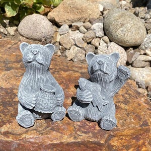 Handmade Pair of Bears Cement Statues - Whimsical Wildlife Decor
