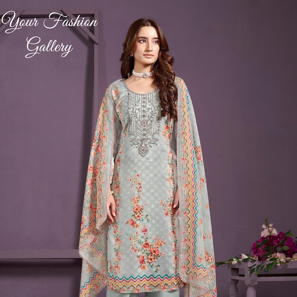 Plus Size Embroidered Salwar Kameez: Pakistani Palazzo Pant Suit
