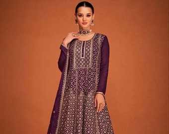 Exclusive Georgette Kurta Palazzo And Georgette Dupatta With Embroidery Sequence Work For Women, Designer Sharara Suit Wedding For Women