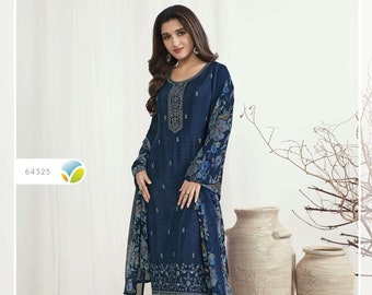 Blue Color Designer Salwar Kameez Dupatta Dress Indian Pakistani Wedding Party Wear Ready Made Silk Fabric Embroidery Work Trouser Pant Suit