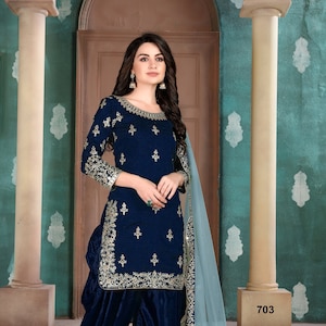 Navy blue salwar top suit for ladies