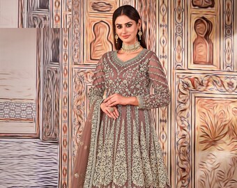 Readymade Salwar Kameez Anarkali Dupatta Suit Beautiful Long Gown Dress With Heavy Embroidery Work Pakistani Indian Reception Wear Suit