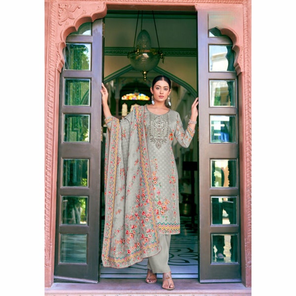 Plus Size Damenbekleidung Wunderschöne Salwar Kameez Dupatta-Kleider, Stickerei-Fadenarbeit, pakistanische ethnische Kleidung, Palazzo-Hosenanzug, Freizeitkleidung