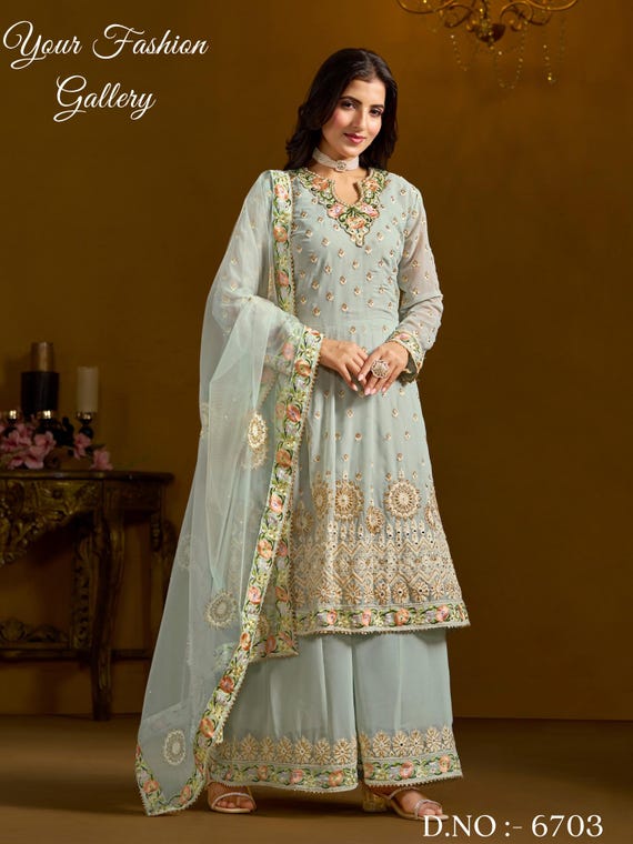 Gray Sharara Suit: Women's Indian Wedding Party Wear