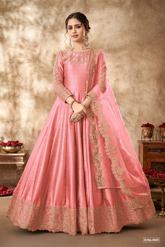 Peach Color Party Wear Gown With Dupatta :: ANOKHI FASHION