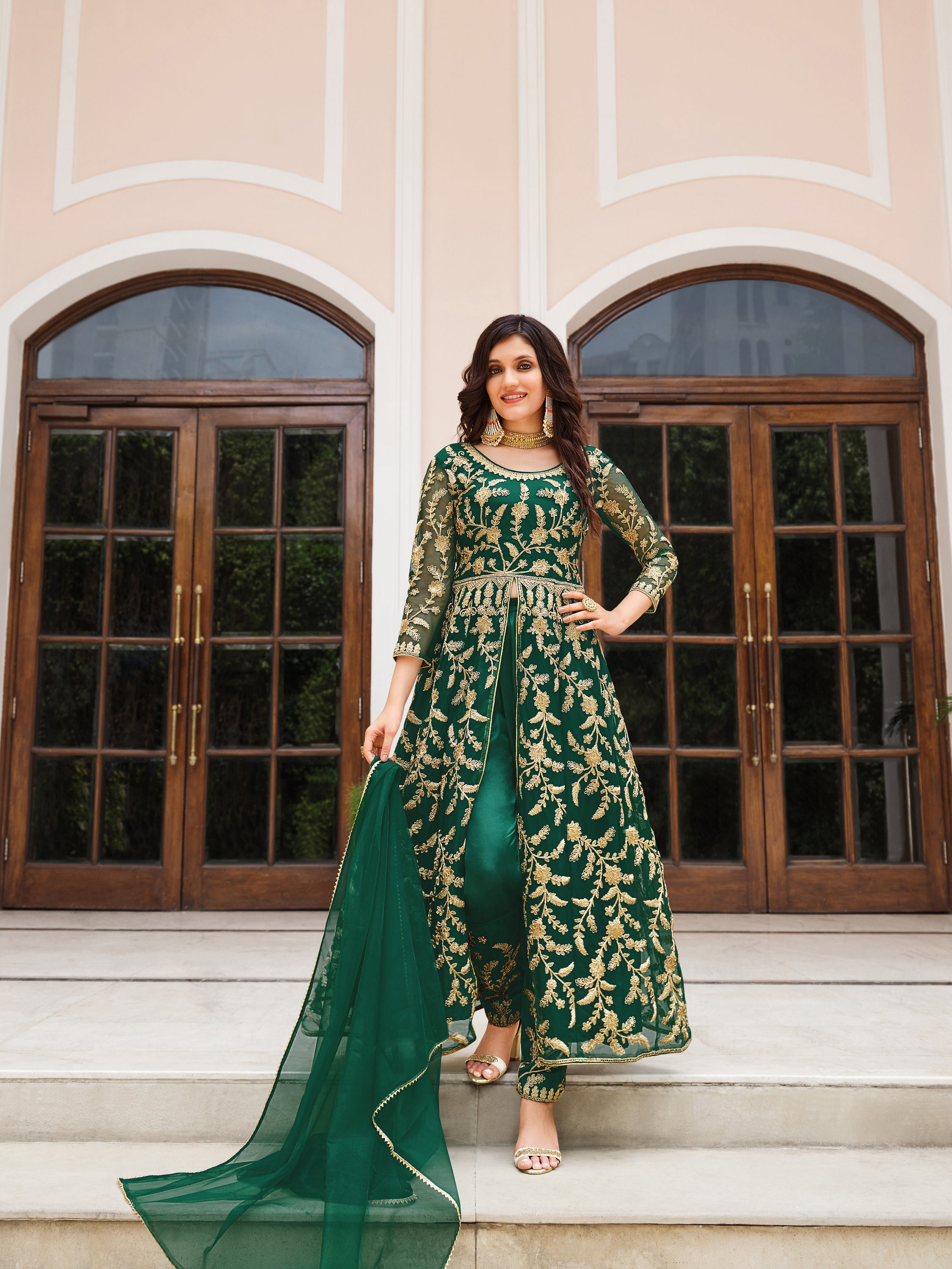 Magnificent green designer anarkali suit online which is crafted from  tapeta fabric with exclusiv… | Designer anarkali dresses, Silk anarkali  suits, Indian dress up