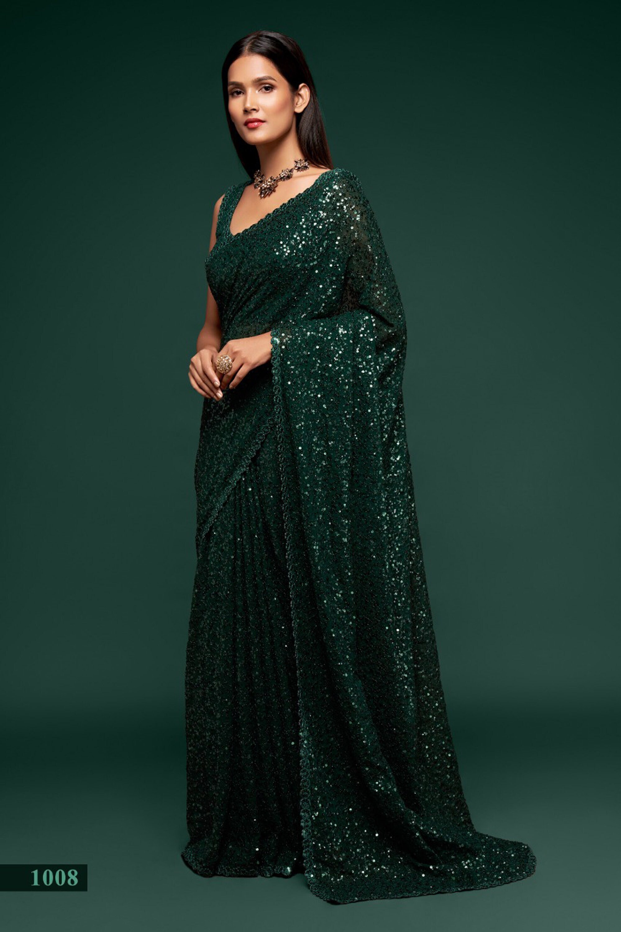 saree dark green colour
