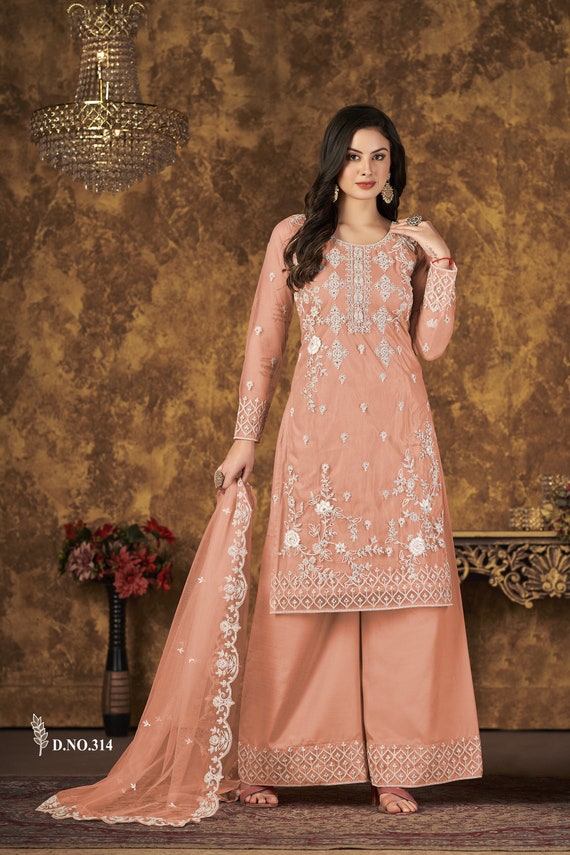 Georgette Embroidered Grey Gown Dress with Dupatta UK - GW0500